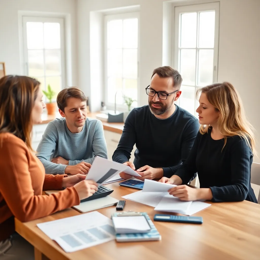Nederlandse familie bespreekt huishoudbudget aan keukentafel