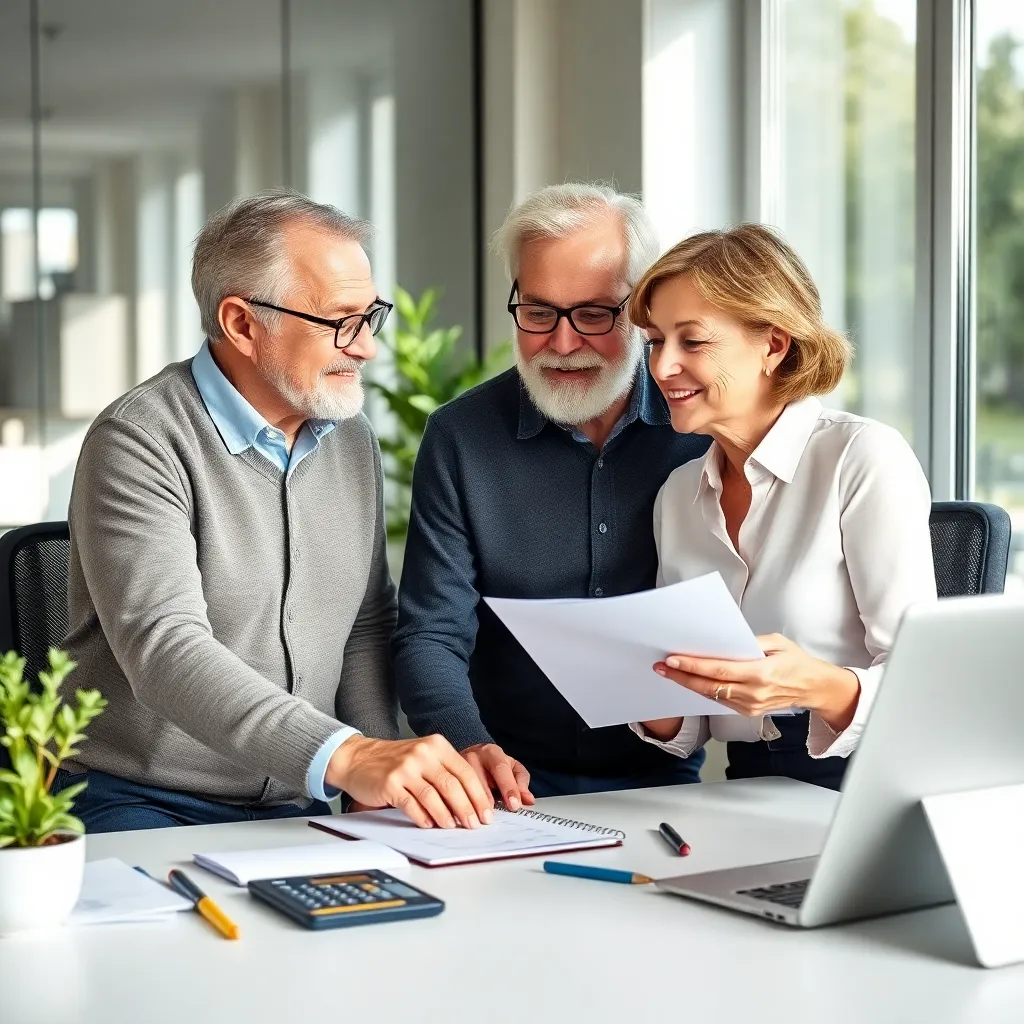 Echtpaar bespreekt pensioenplanning met financieel adviseur