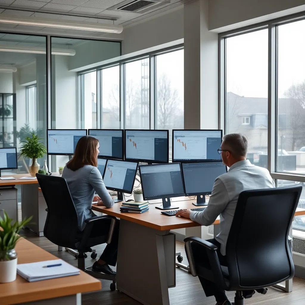 Moderne kantoorruimte van een pensioenfonds met financiële adviseurs