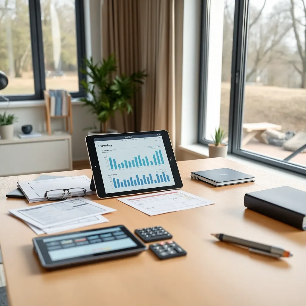 Georganiseerd bureau met tablet, financiële documenten en planner in Nederlands thuiskantoor